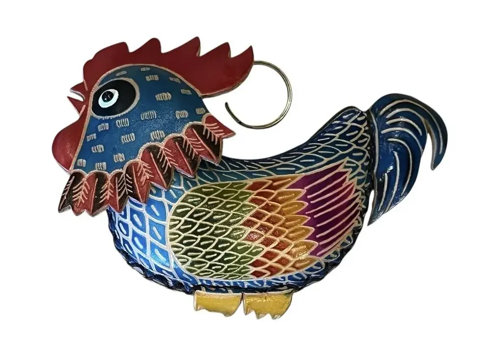 Chicken Leather Wristlet Wallet Coin Purse Zip Closure Rooster Pouch Colorful